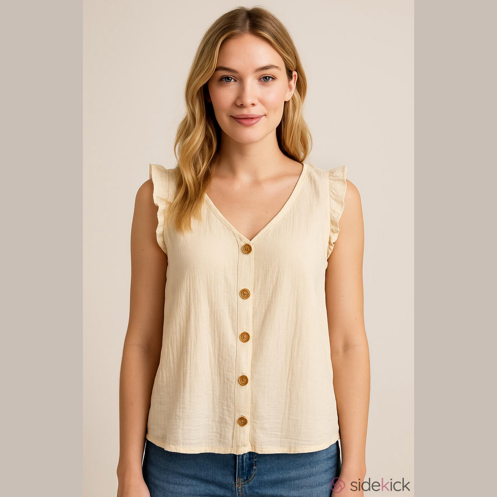 LC Lauren Conrad Cream Ruffle Sleeve Top XL